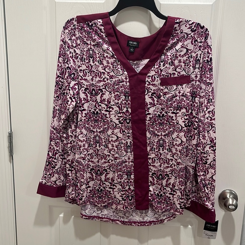 Nicole Miller Long Sleeve PJ Top NWT L